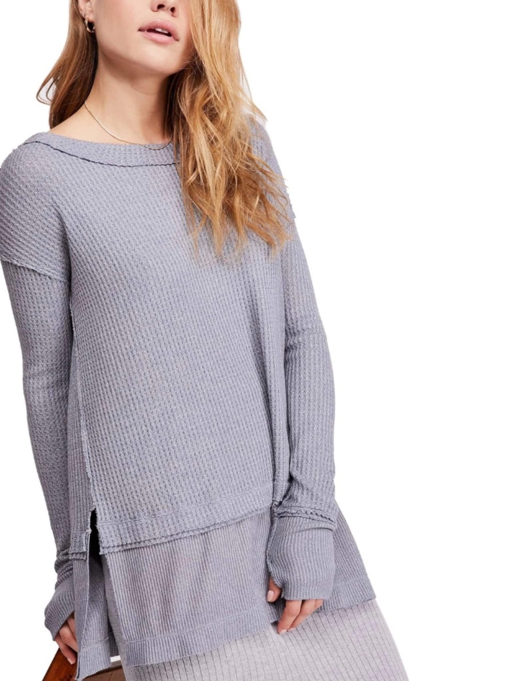 NWT Free People North Shore Storm Gray Thermal Tunic Top Shirt Long Sleeve XS